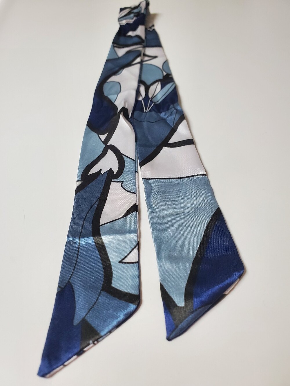 Blue Floral Twilly Scarf Purse Handle Wrap Hair Ribbon Satin Bag Accessory